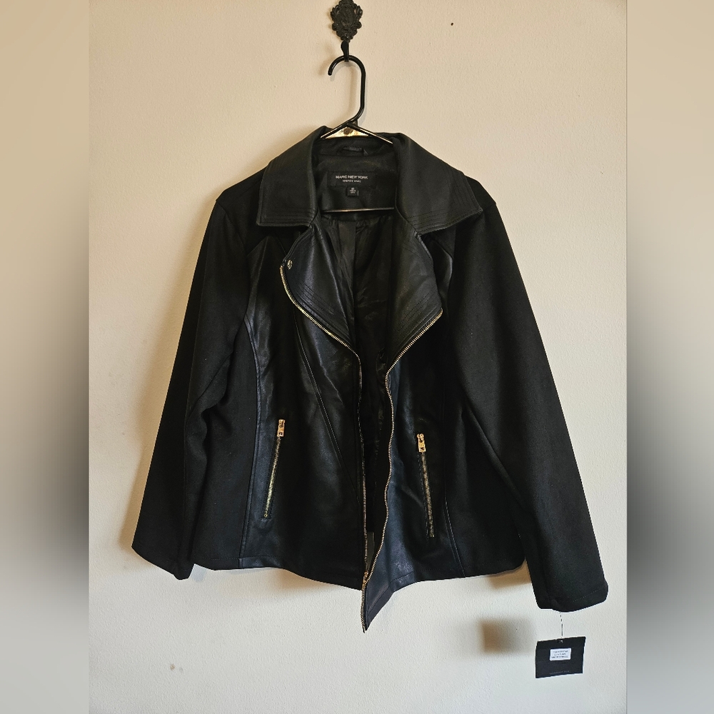 NWT Marc New York Black and Gold Leather and Suede Moto Jacket Size 2X